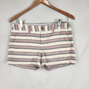 Merona Women Sz 2 Pink Gray Striped  Low Rise Cotton Shorts 3” Inseam Flat Front